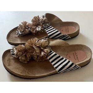 Maliparmi Beaded Rhinestone Pom Pom Sandals Sz 39